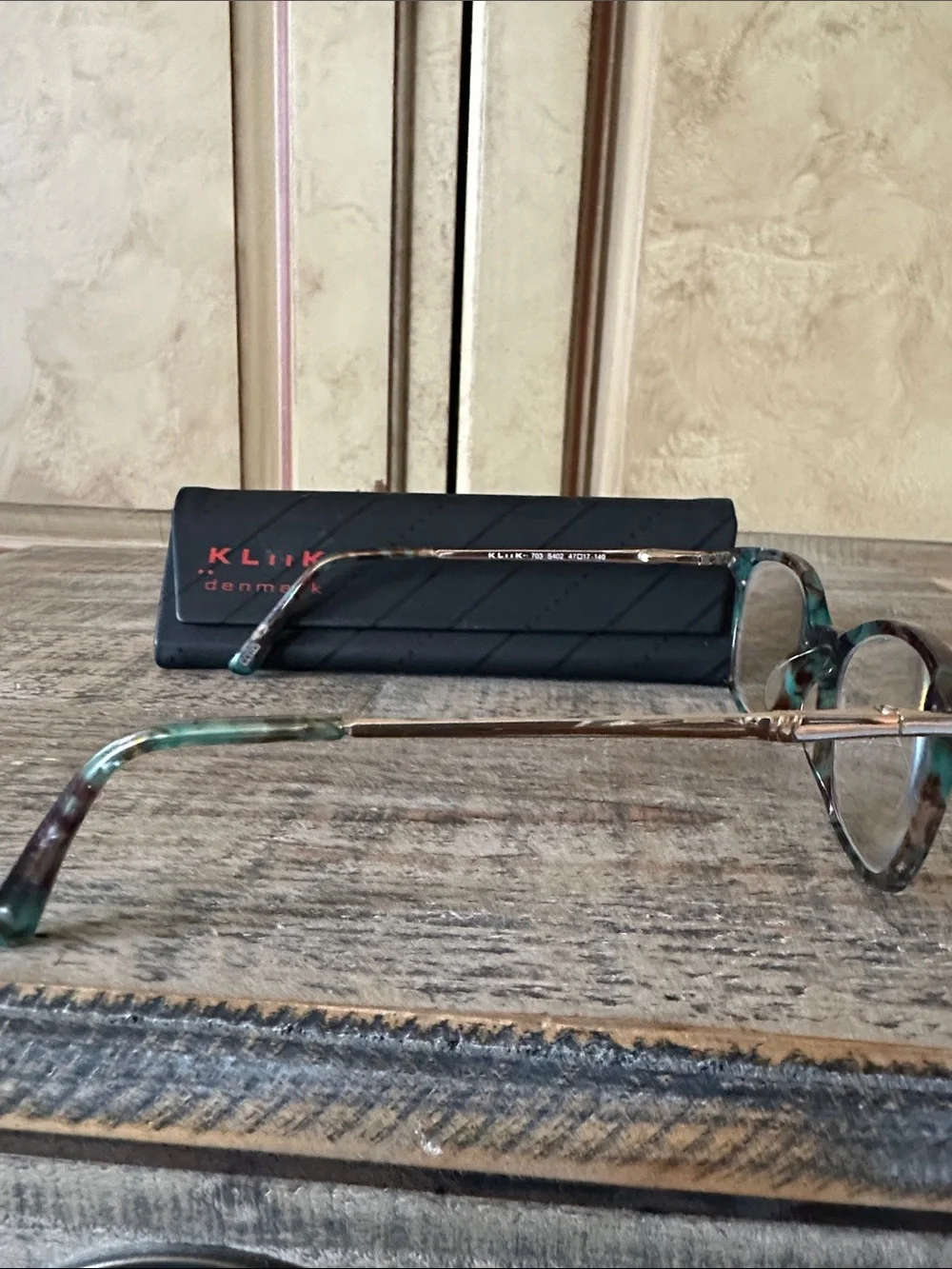 Kliik Denmark Tortoiseshell Eyeglass Frames with Green Accents